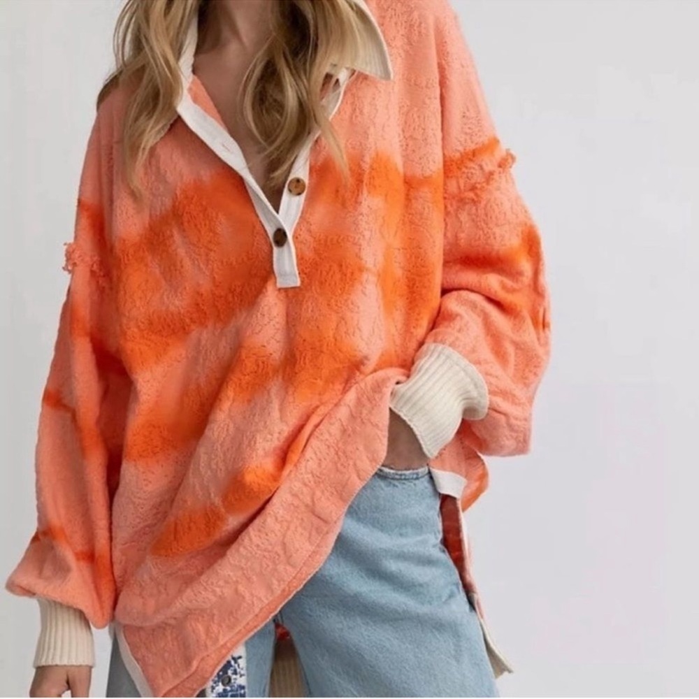 Free People Sunrise Pullover Tie Dye Henley Polo